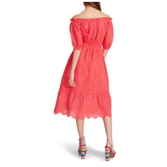 Betsy Johnson Paradise Pink On/Off Shoulder Cotton Eyelet Midi, M - Picture 4 of 15